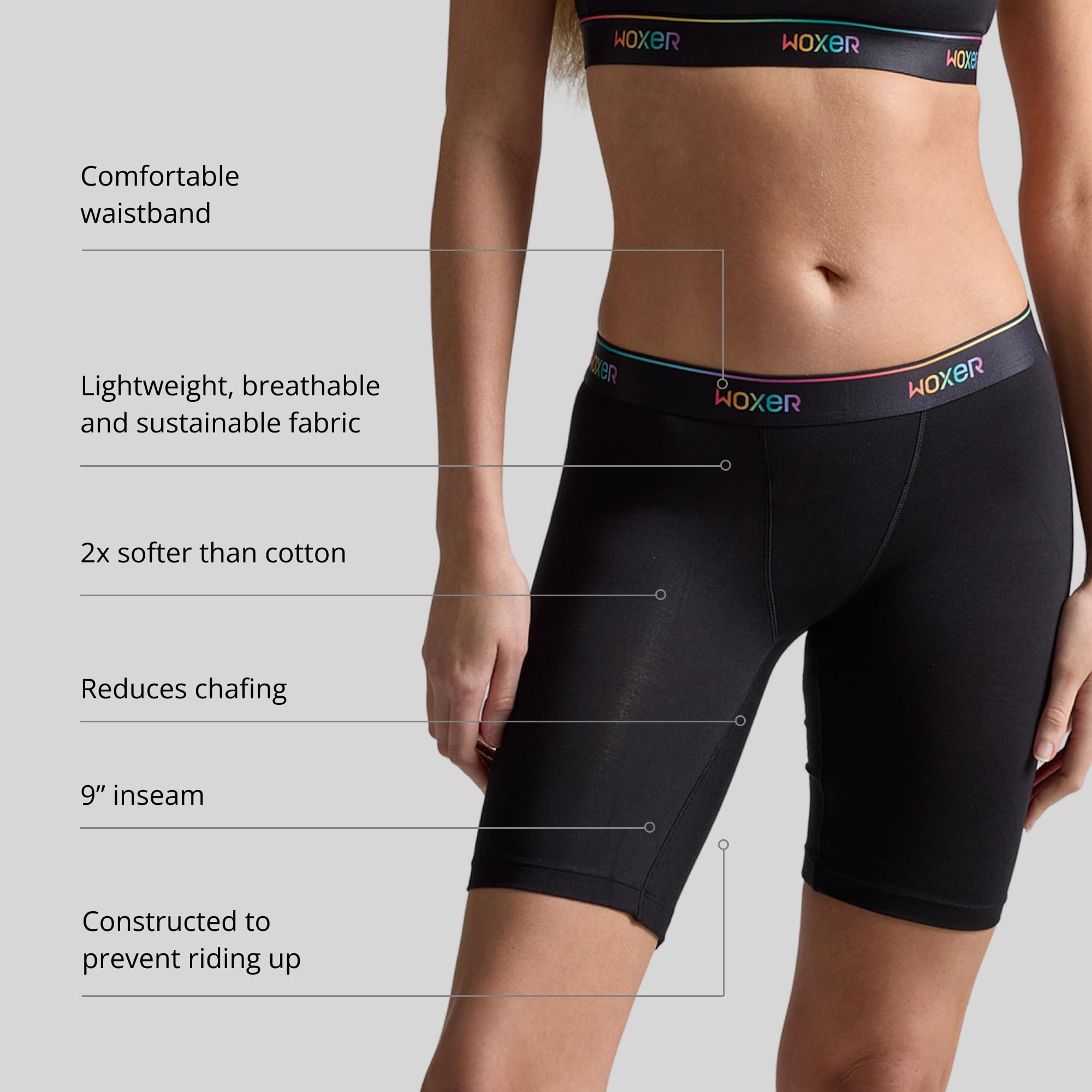 Woxer Womens Boxers - Biker 9" Boy Shorts Underwear for Women, Modal Boxer Briefs, Chafe Free, Womens Underwear - Image 3